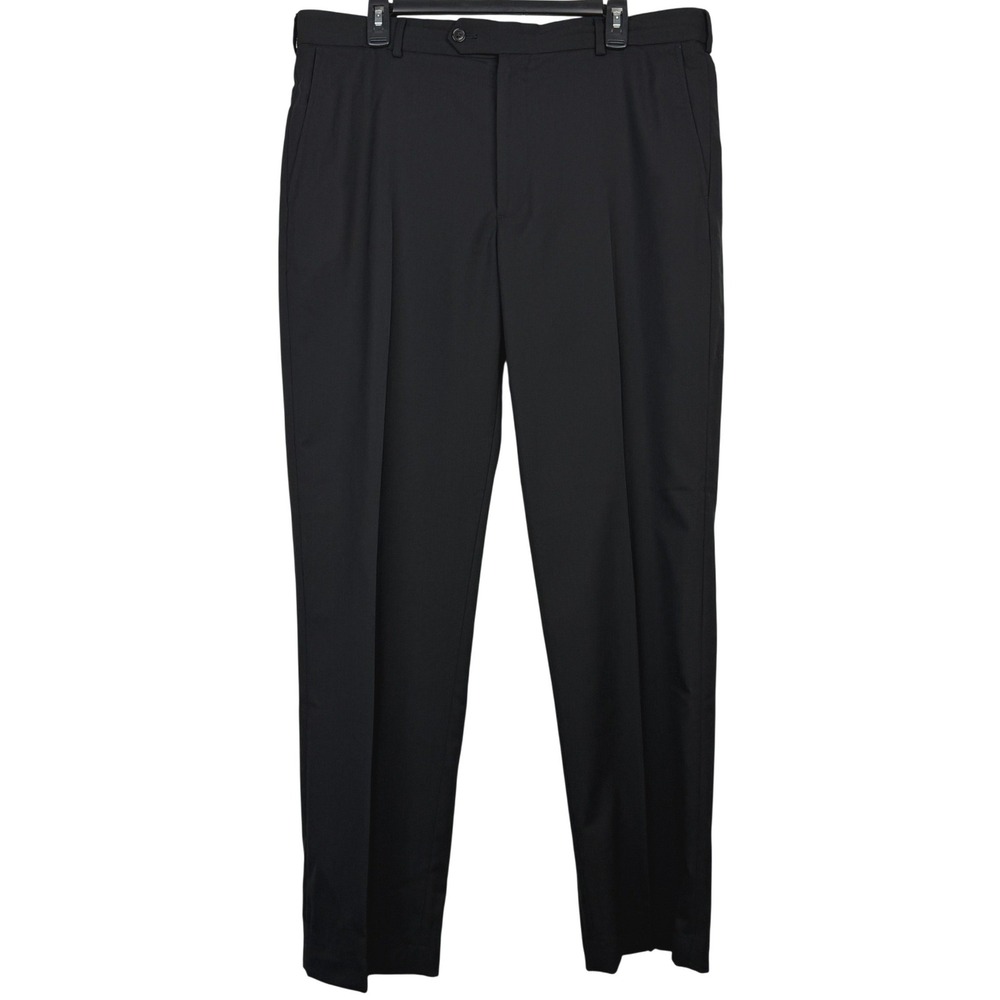 Lands' End Dress Pants Mens 36x32 Traditional Fit 100%‎ Wool Slacks Solid Black
